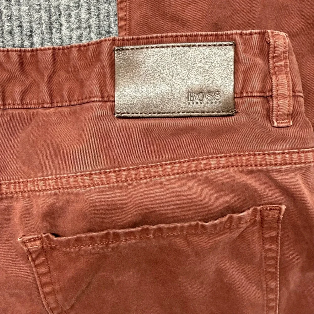 Hugo Boss Delaware Jeans Mens 40x34 Slim Fit Rust Orange Stretch Denim